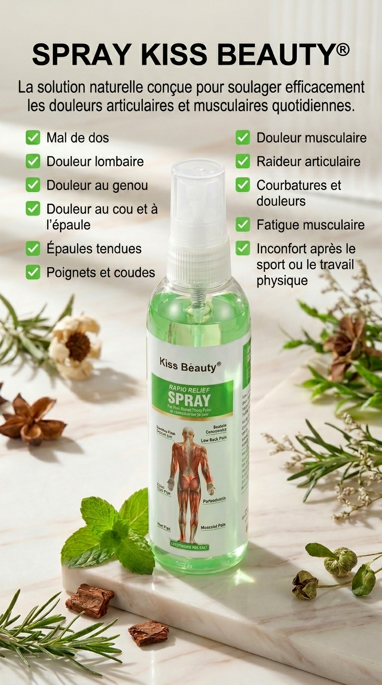 Kiss Beauty - Spray de Soulagement Rapide pour Articulations et Muscles